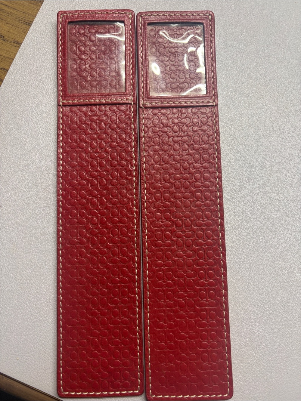 Set of 2 Vintage Coach Red Leather Photo Bookmarks